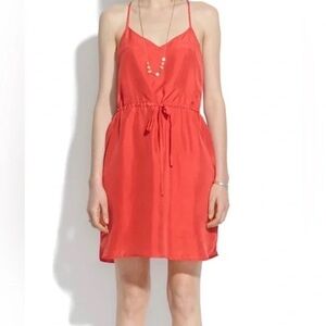 Madewell coral Silk Daybreak Red Mini Racerback v-neck Dress size 6